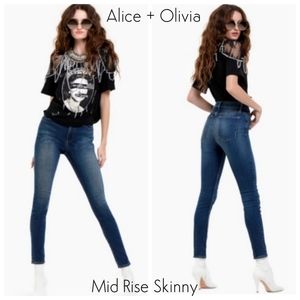 Nwt Alice + Olivia Dark Wash Soft Luxurious Mid Rise Skinny Jeans